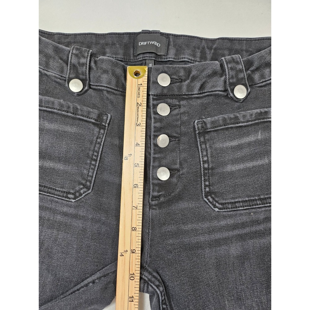 Driftwood Tess High Rise Flare 70s inspired Black Button Fly Raw Hem Size 29 - Picture 13 of 16